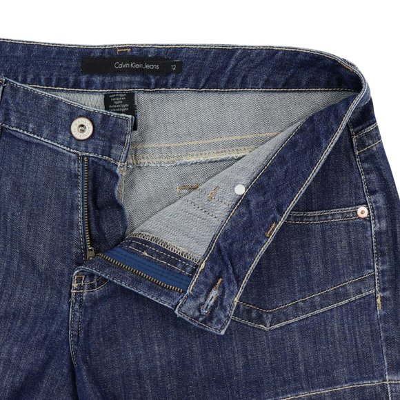 Calvin Klein Jeans Women's Denim Shorts Patch Front Pockets Trouser Hems Size 12 - Picture 3 of 5